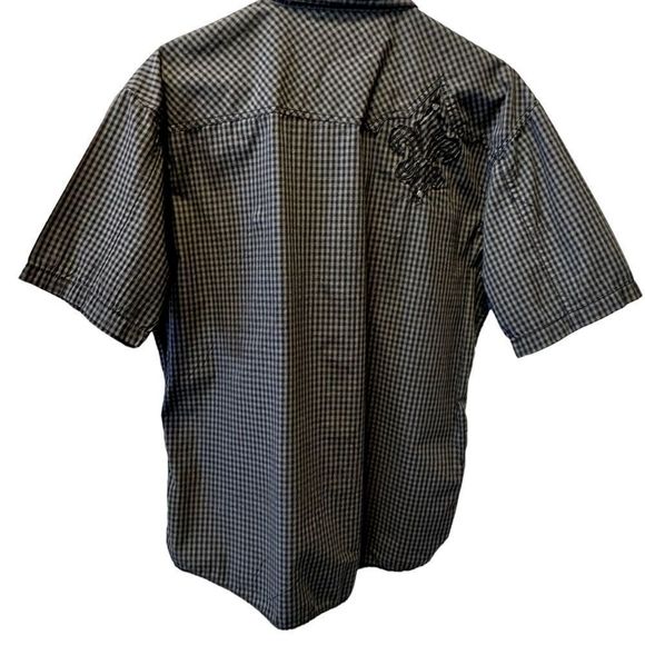 Micros, Short Sleeve Button Down , Gray Black , Plaid , Pearl Snaps ,size Large - Picture 3 of 3